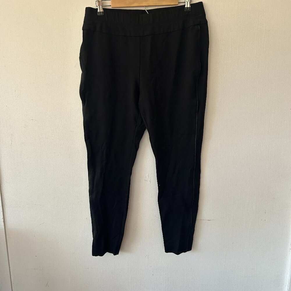 J. Jill Ponte Knit Leggings Womens Large Black Pull On Faux Leather‎ Stripe